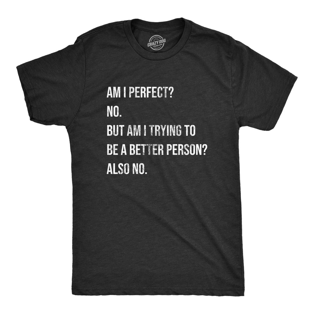 Mens Am I Perfect No T Shirt Funny Sarcastic Self Improvement Joke Novelty Tee Unisex