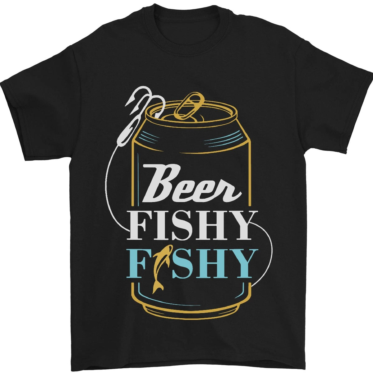 Fishing Beer Here Fishy Fisherman Funny Mens 100% Cotton Unisex