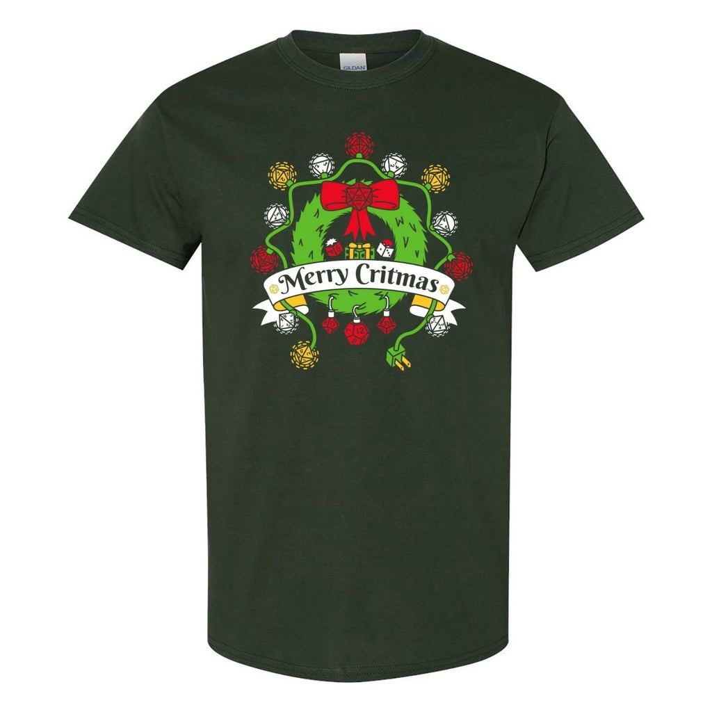 Merry Critmas - Christmas RPG Dice Wreath Lights Holiday Winter T Shirt Unisex
