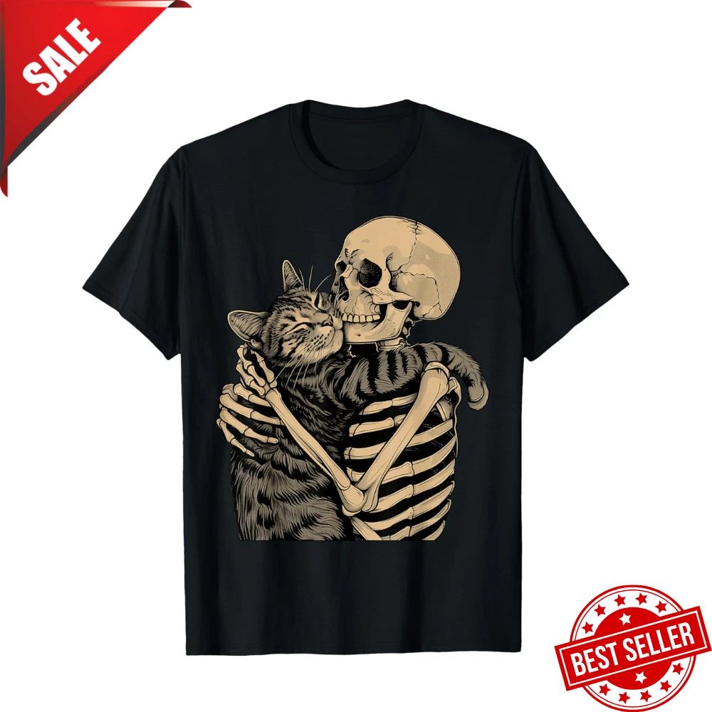 HOT SALE !! Skeleton Hugging Cat Halloween Cat Lover Cute Present Unisex Unisex