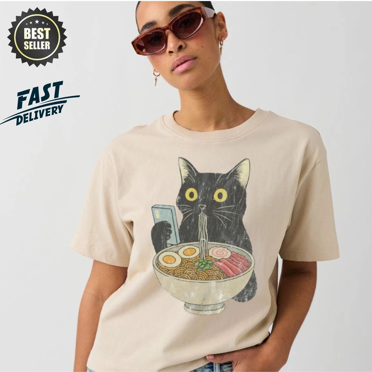 Funny Cat Ramen Shirt T Shirt Cute Food Graphic Cat Lover Gift Unisex