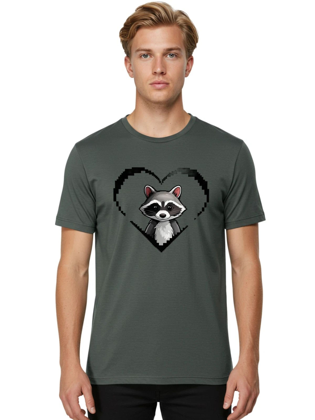 Raccoon-Heart Mens Graphic Tee, 100% Cotton, Casual Summer Wear Unisex