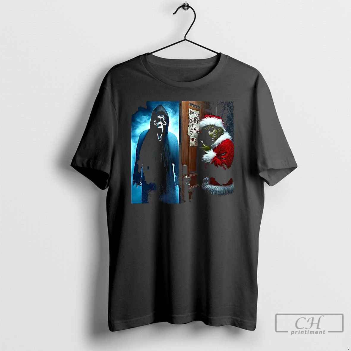 Premium Ghostface And The Grinch Do Not Enter Till Xmas Horror Christmas T Shirts Unisex