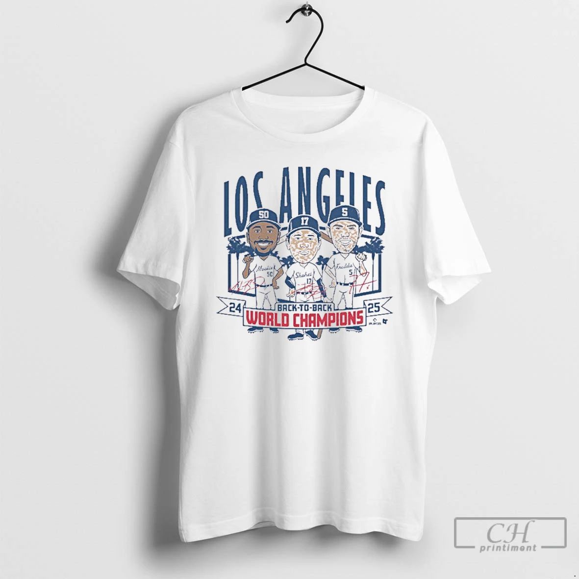 Premium Los Angeles Baseball Back To Back World Champs Caricatures T Shirts Unisex