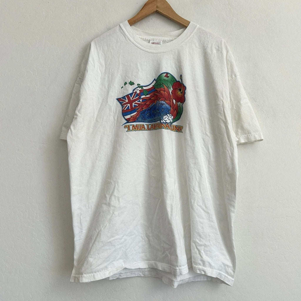 Hanes Beefy T Shirt 2XL Short Sleeve VTG 90s USA Hawaiian Maui Lahainaluna White Unisex