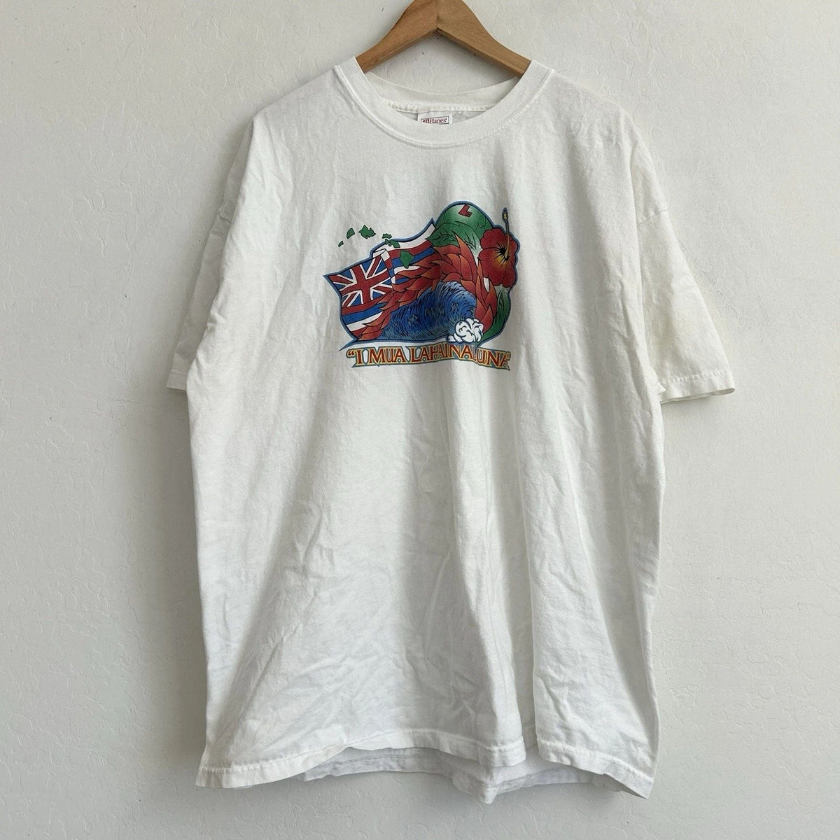 Hanes Beefy T Shirt 2XL Short Sleeve VTG 90s USA Hawaiian Maui Lahainaluna White Unisex