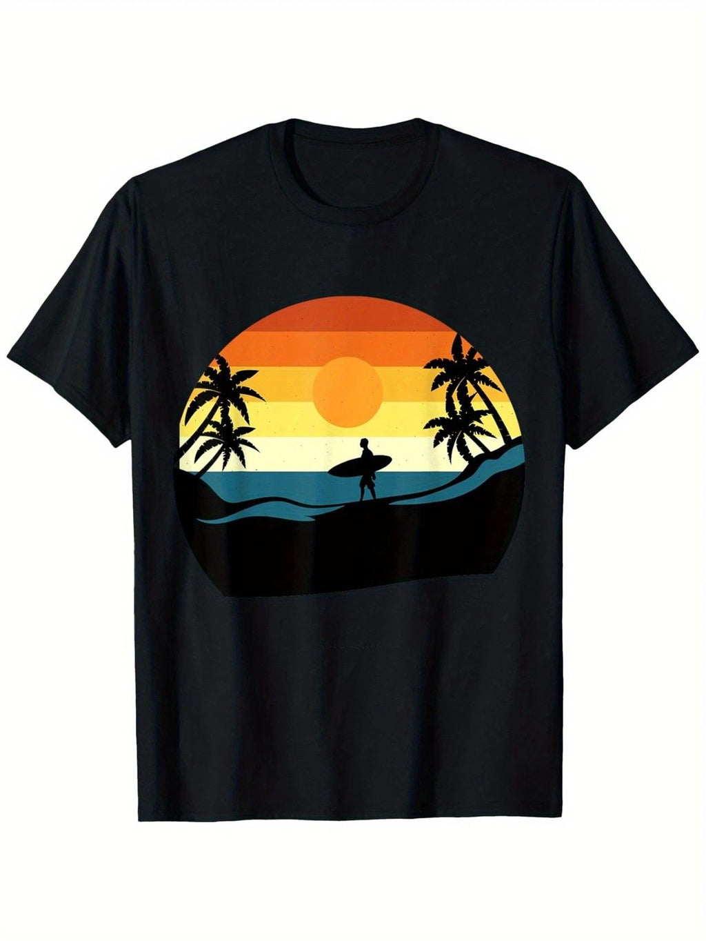 Men's Vintage Surf & Sunset Graphic - 100% Cotton, Short Sleeve, Crew Unisex