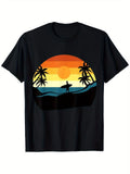 Men's Vintage Surf & Sunset Graphic - 100% Cotton, Short Sleeve, Crew Unisex