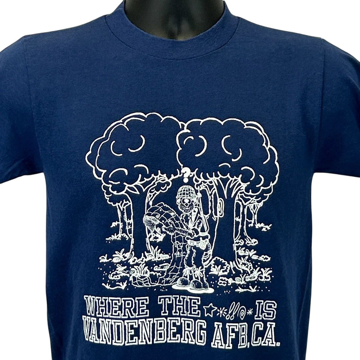 Vintage 80s Vandenberg AFB T Shirt USAF Space Air Force Blue Unisex XS X-Small Unisex