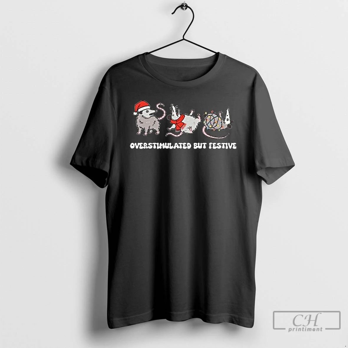 Classic Overstimulated But Festive Possum Christmas Long Sleve T Shirts Unisex