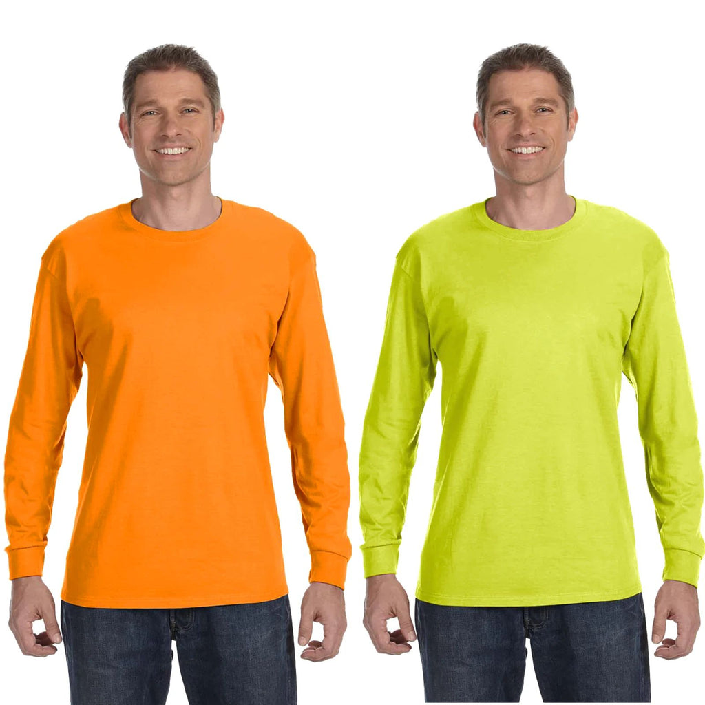 Gildan Safety Green & Orange Mens Tee Crewneck Long Sleeve S-3XL - 5400 Unisex
