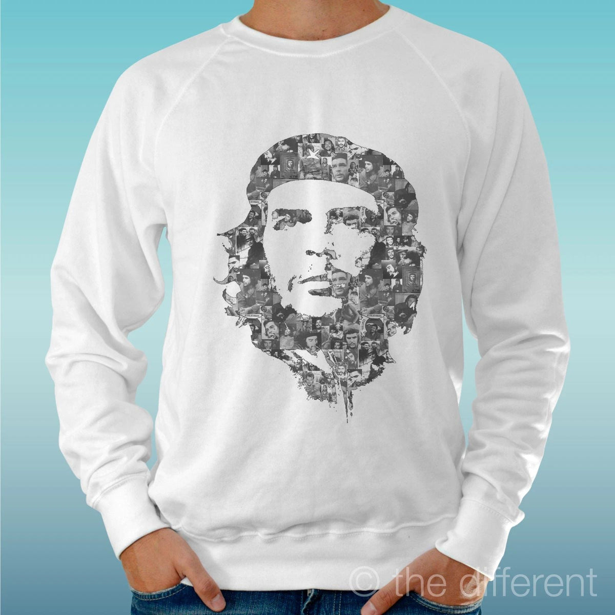 Felpa Man Light Sweater White " Che Guevara Draw " Road To Happiness Unisex