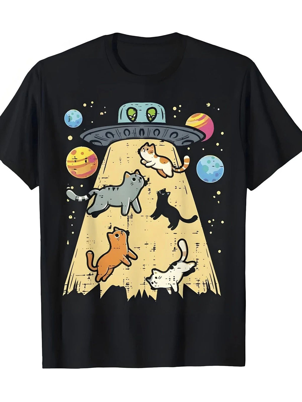 Men'S Retro Cartoon UFO Cat Abduction Graphic Whimsical Design Featur Unisex