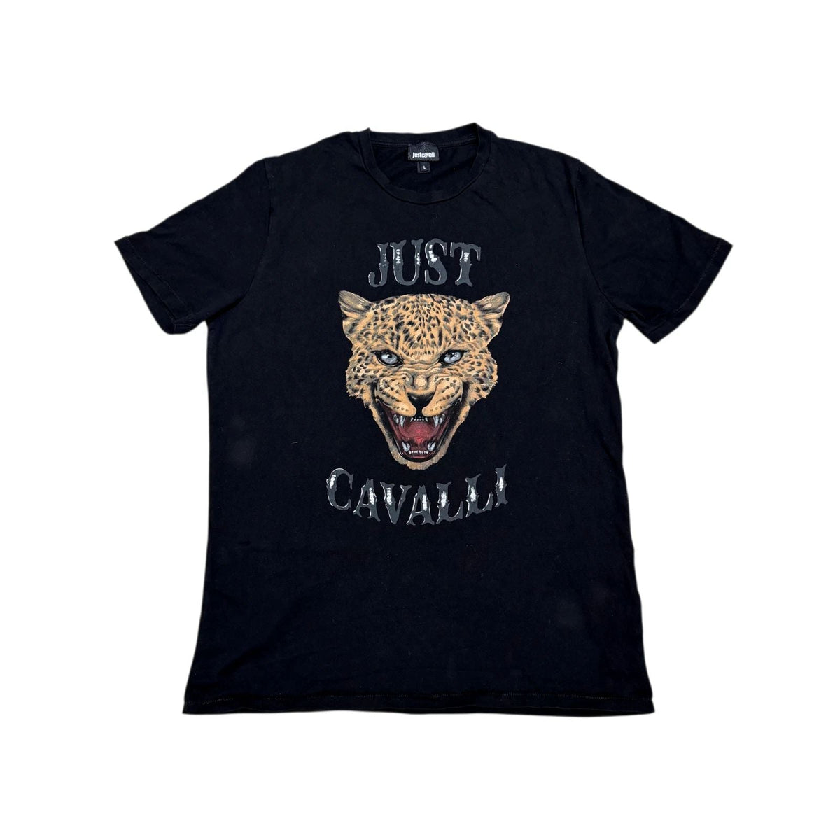 Just Cavalli Leopard Tiger Print T Shirt Tee Black Luxury Men's Size Slim L M Unisex