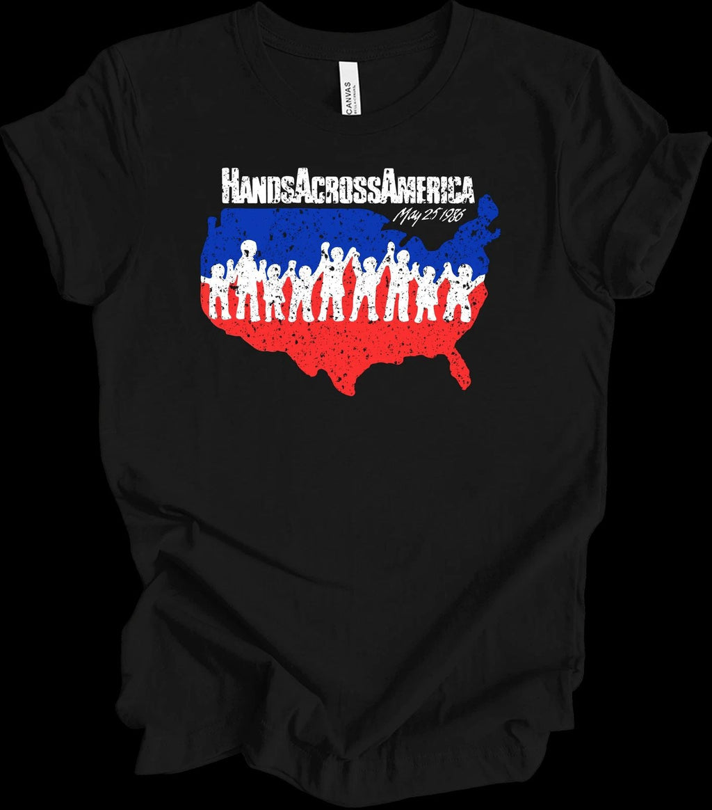 Hands Across America 1986 Retro Vintage 80s Logo Us Movie Map Tee Unisex