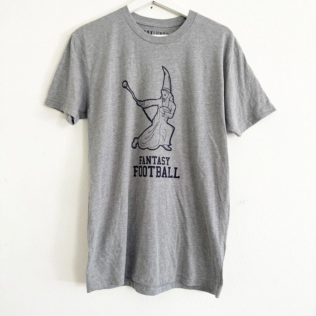 Unisex Box Lunch Fantasy Football Gray Short Sleeve Soft Tee Shirt Wizard M EUC Unisex
