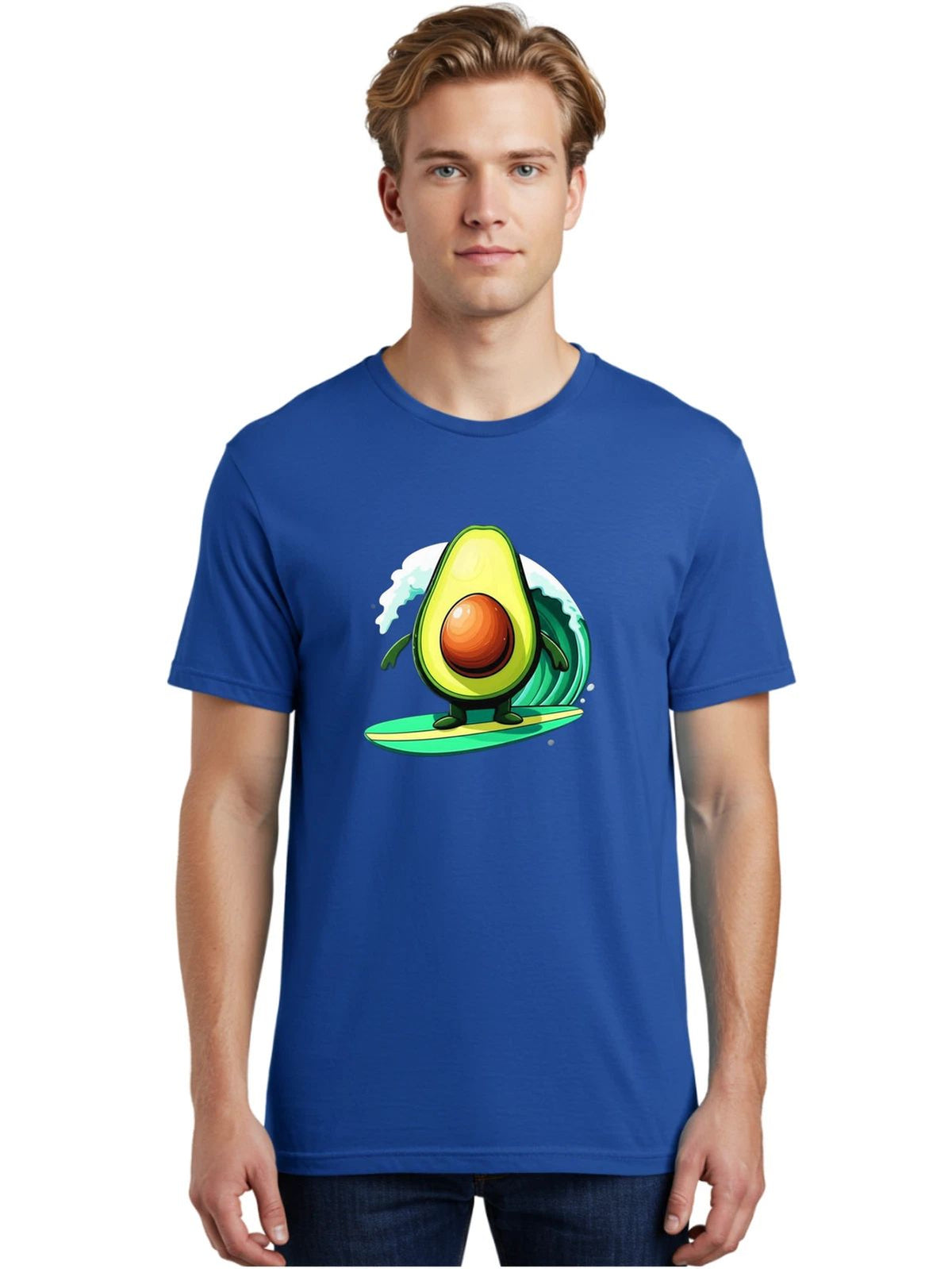 Avocado-Surfing-1 Mens Graphic Tee, 100% Cotton, Casual Summer Wear Unisex