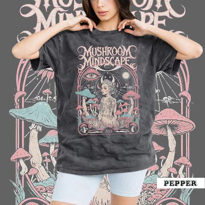 Mushroom Mindscape Boho Comfort Tee Nature Aesthetic Unisex