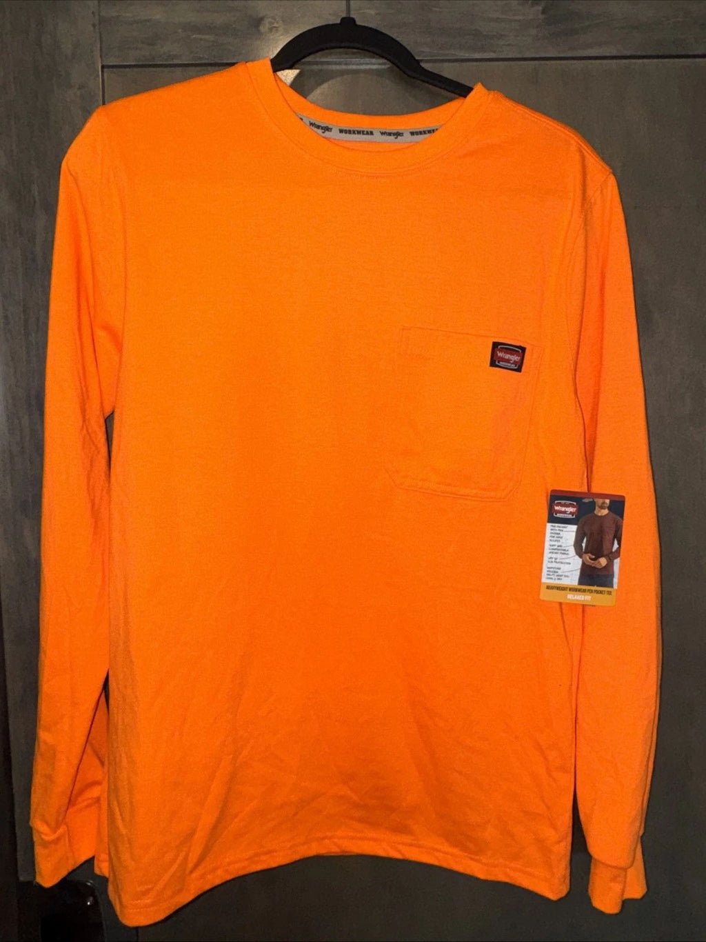 Wrangler Workwear Men Long Sleeve Pocket / Small 34-36 Bright Orange NWT Unisex