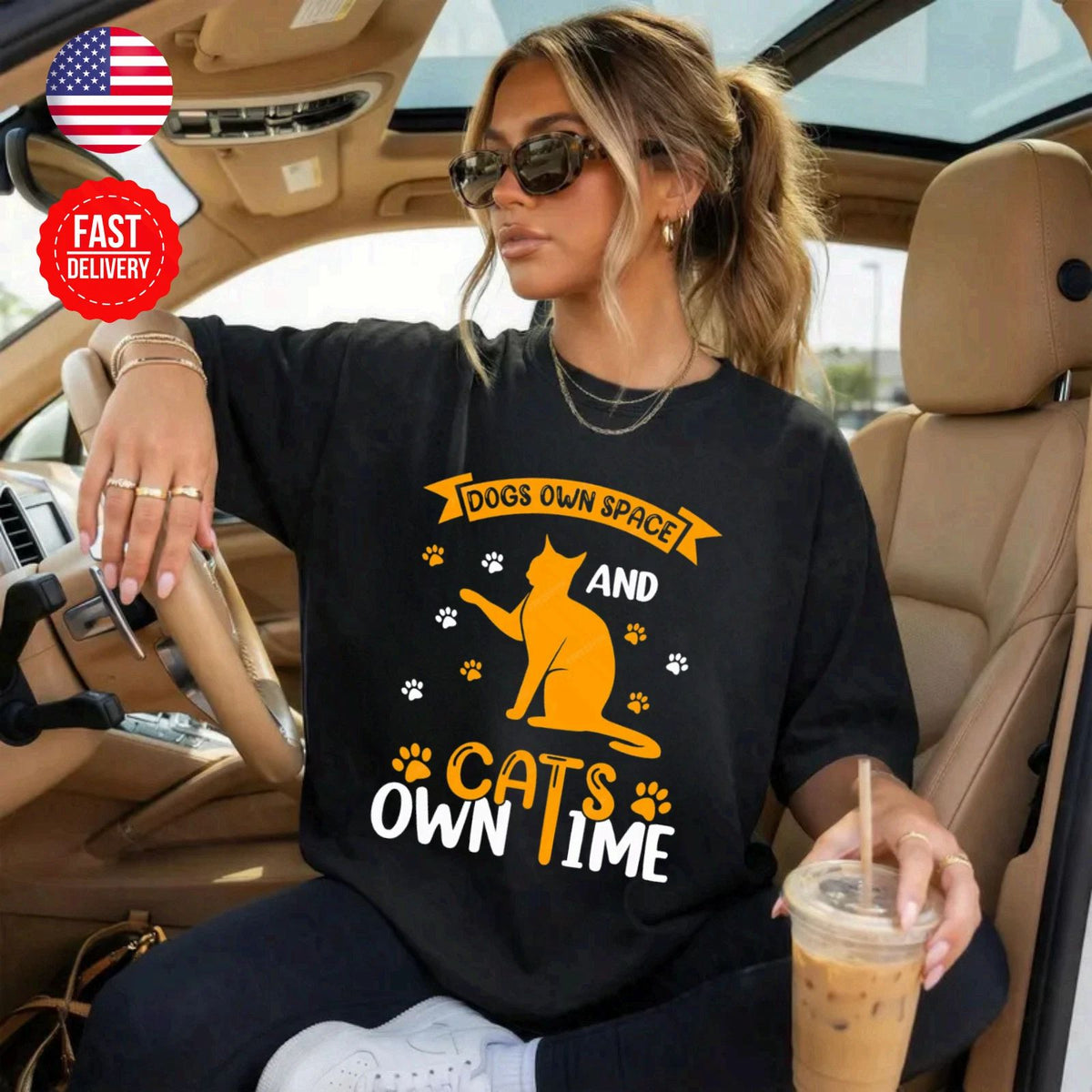 Cat Own Time Cute Kitty Lover Gift Graphic Tee S-4XL Unisex