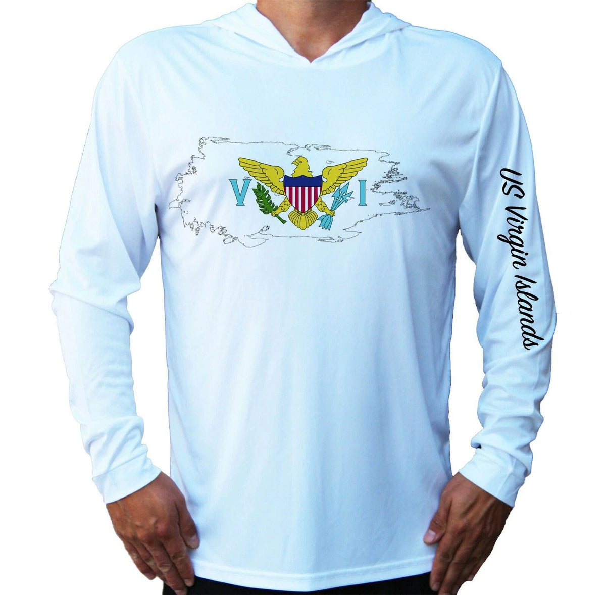 US Virgin Islands Flag Sport UV Protected UPF 50 Long Sleeve Hood Fishin Unisex