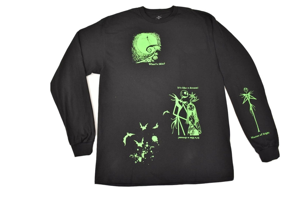 The Nightmare Before Christmas Mens 2-Sided Long Sleeve Black Shirt NWT L Unisex