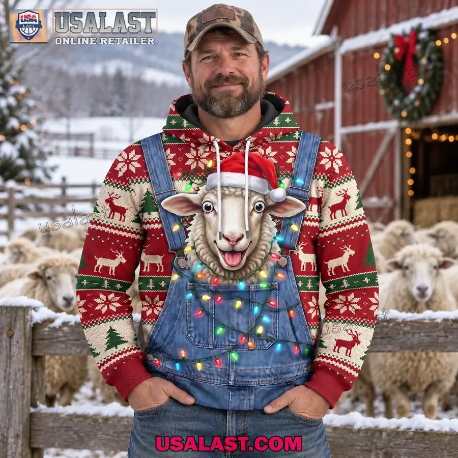 Funny Santa Sheep Overalls Ugly Christmas 3D Hoodie