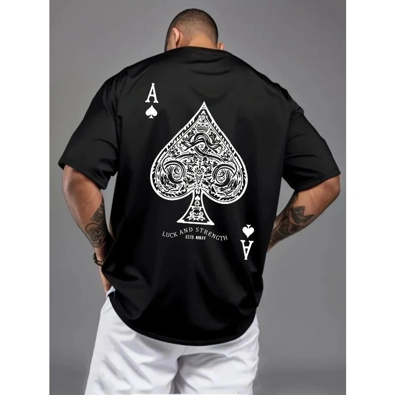 Summer Men's 100% Pure Cotton Casual Sports Loose Oversized Retro Spade Printed Unisex