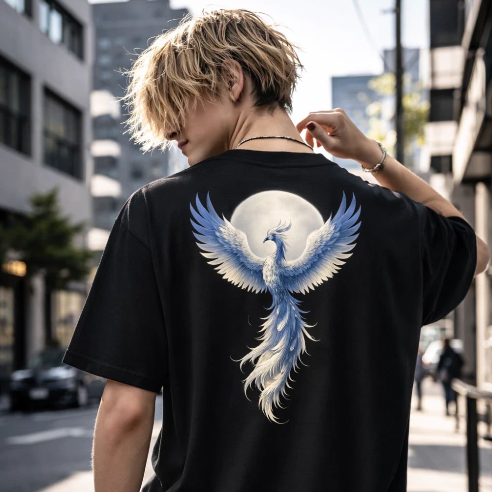 Shinora Phoenix Back Print Men Streetwear Moon Guardian Size M Unisex