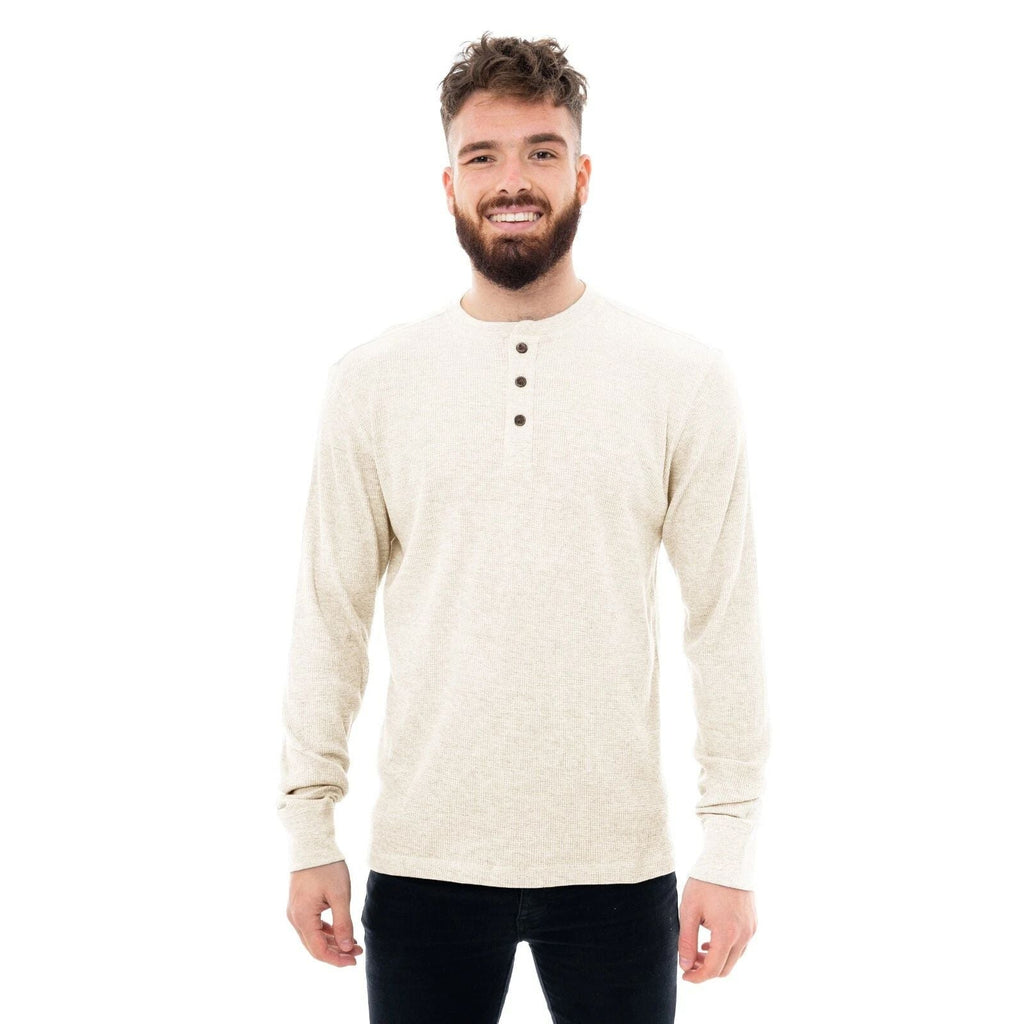 Mens Thermal Henley Jumper Top Grandad Neck Long Sleeve Waffle Knit New Unisex