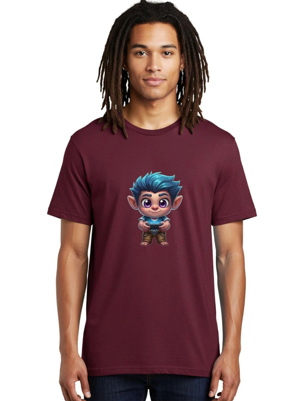 Blue-Haired-Elf-Boy Mens Graphic Tee, 100% Cotton, Casual Summer Wear Unisex
