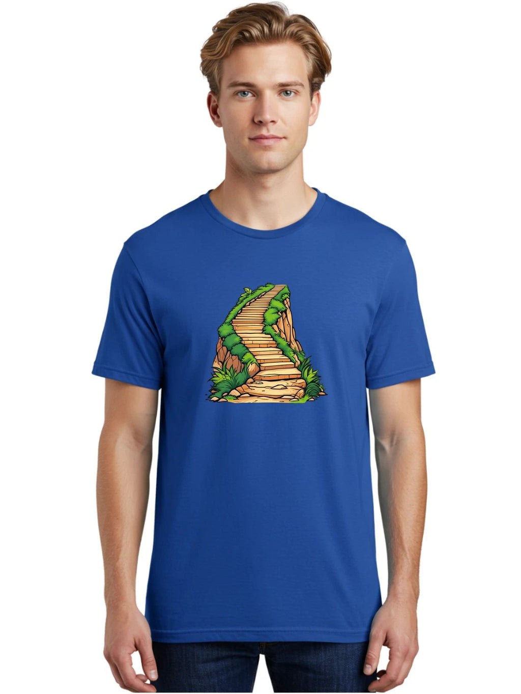 Stairs-On-A-Cliff Mens Graphic Tee, 100% Cotton, Casual Summer Wear Unisex