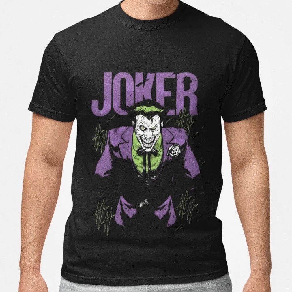 Joker Villain Graphic T Shirt Dark Comic Style Purple Green Unisex Tee Unisex