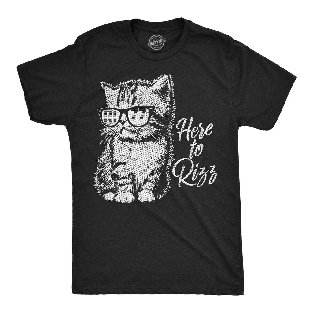 Mens Funny T Shirts Here to Rizz Sarcastic Kitten Graphic Novelty Tee for Men Unisex