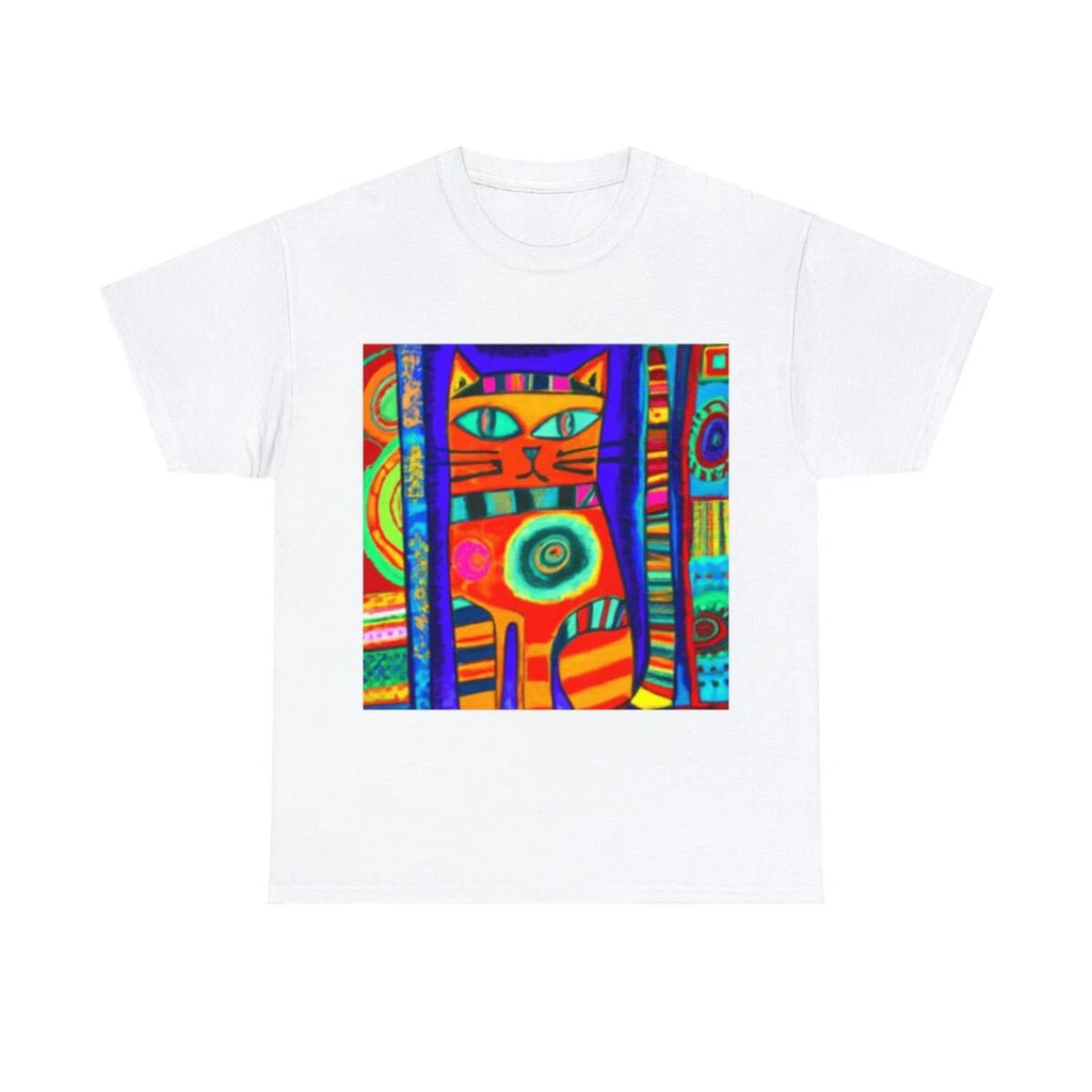 "Cattitude Tee" Abstract Cat Art T Shirt Unisex Heavy Cotton Tee Pet Lover Unisex