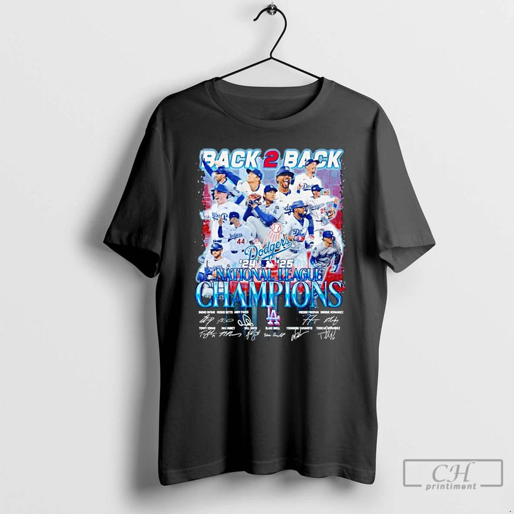 Classic La Dodgers Back 2 Back 24 25 National League Champions Signatures T Shirts Unisex