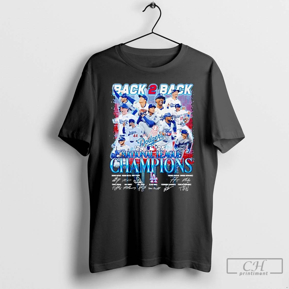 Classic La Dodgers Back 2 Back 24 25 National League Champions Signatures T Shirts Unisex
