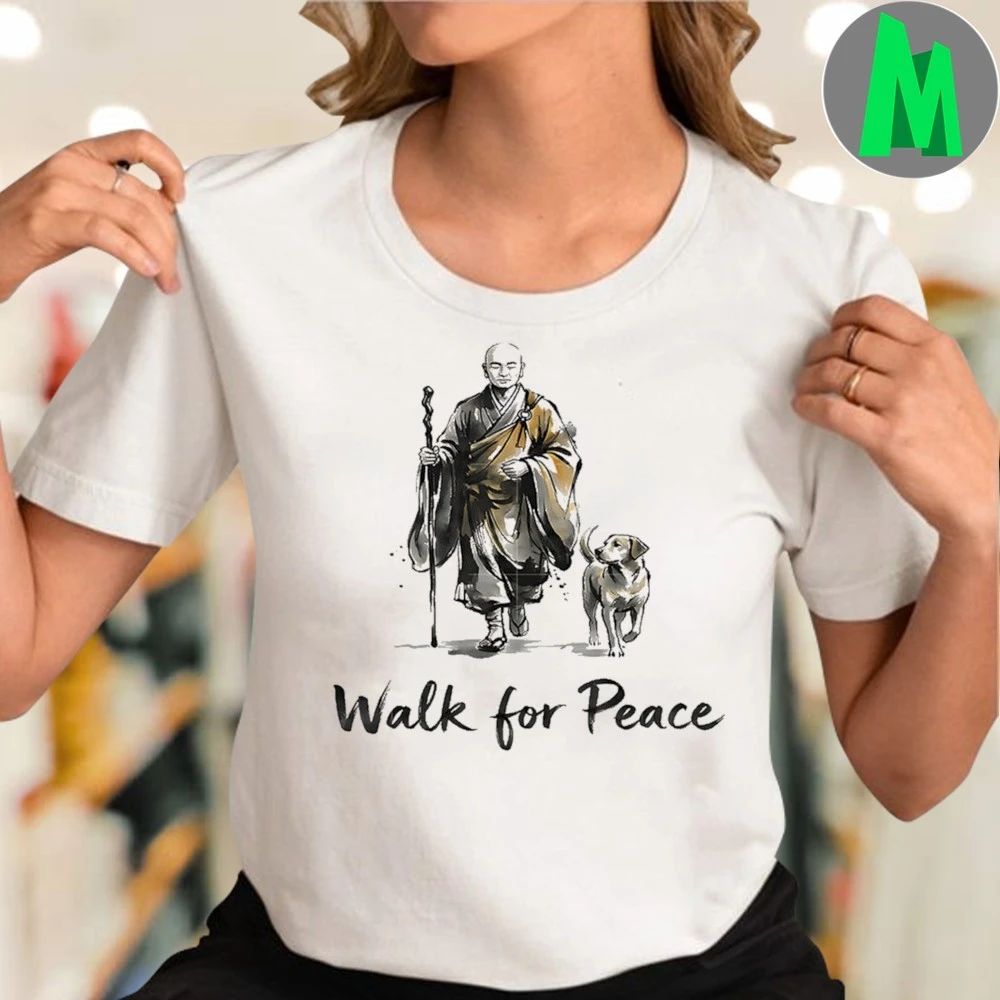Minimalist Zen Art Walk For Peace Monks With Aloka Dog Shirts Unisex