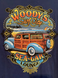 NWOT - Woody's Surf City Sea-Gar Lounge Adult Size L Navy Blue Short Sleeve Tee Unisex