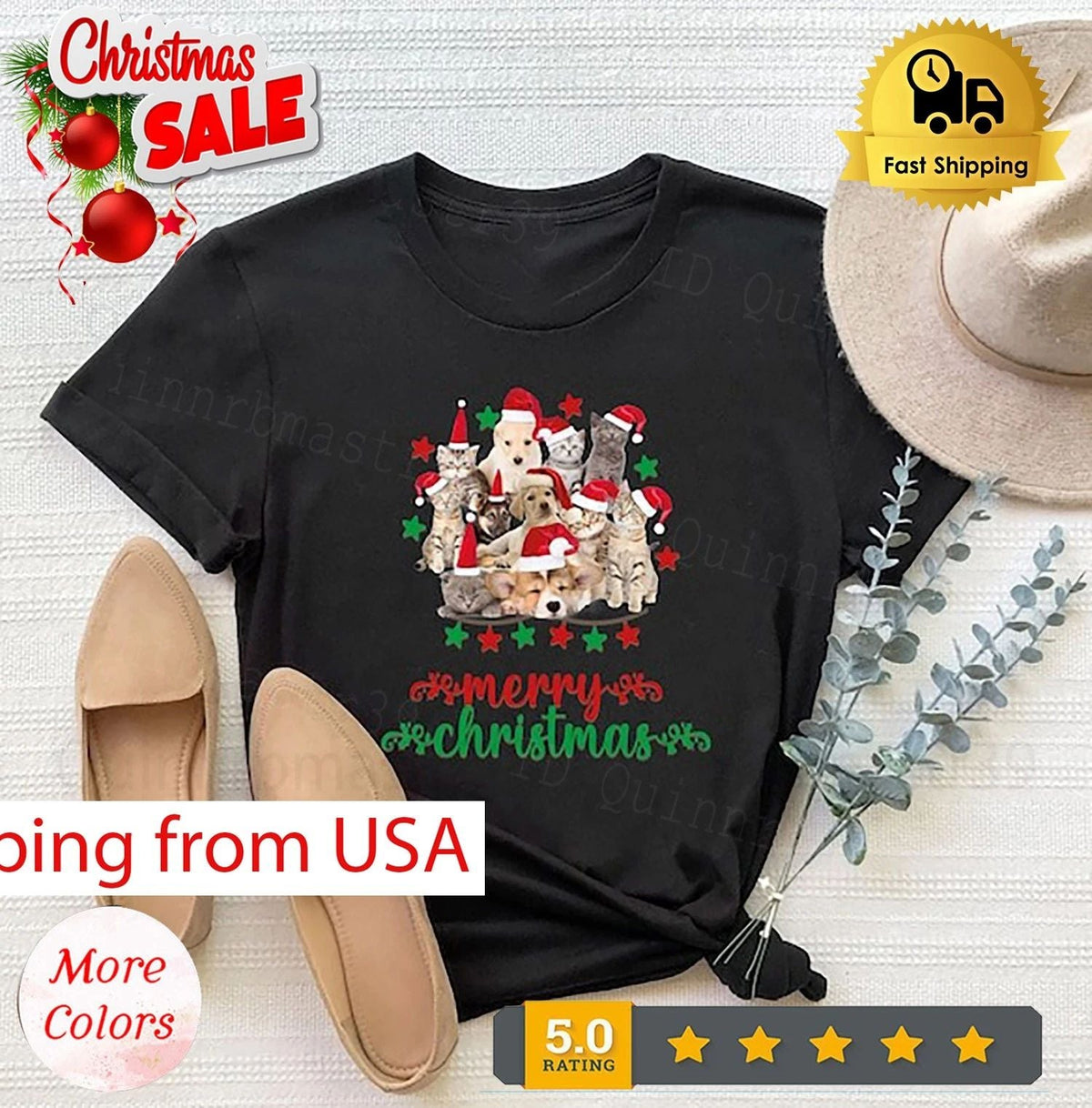 Cute Dogs Shirt, Cats Dogs Christmas Tree, Merry Dogmas, Christmas Dog T-shir... Unisex