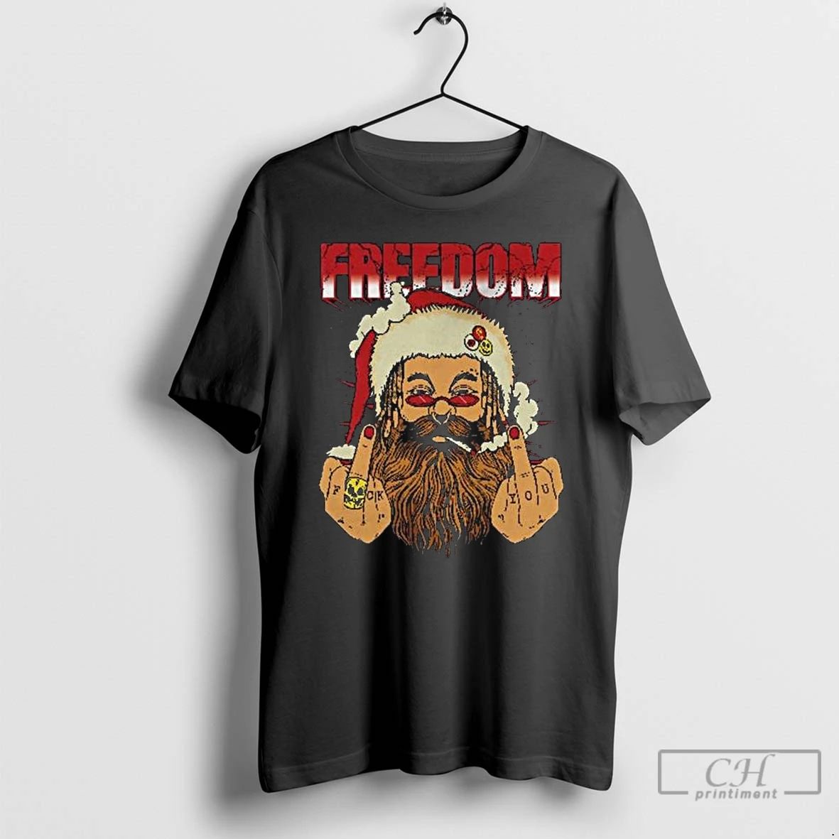 Classic Freedom Defiant Santa Claus Middle Finger Christmas 2025 Long Sleve T Shirts Unisex