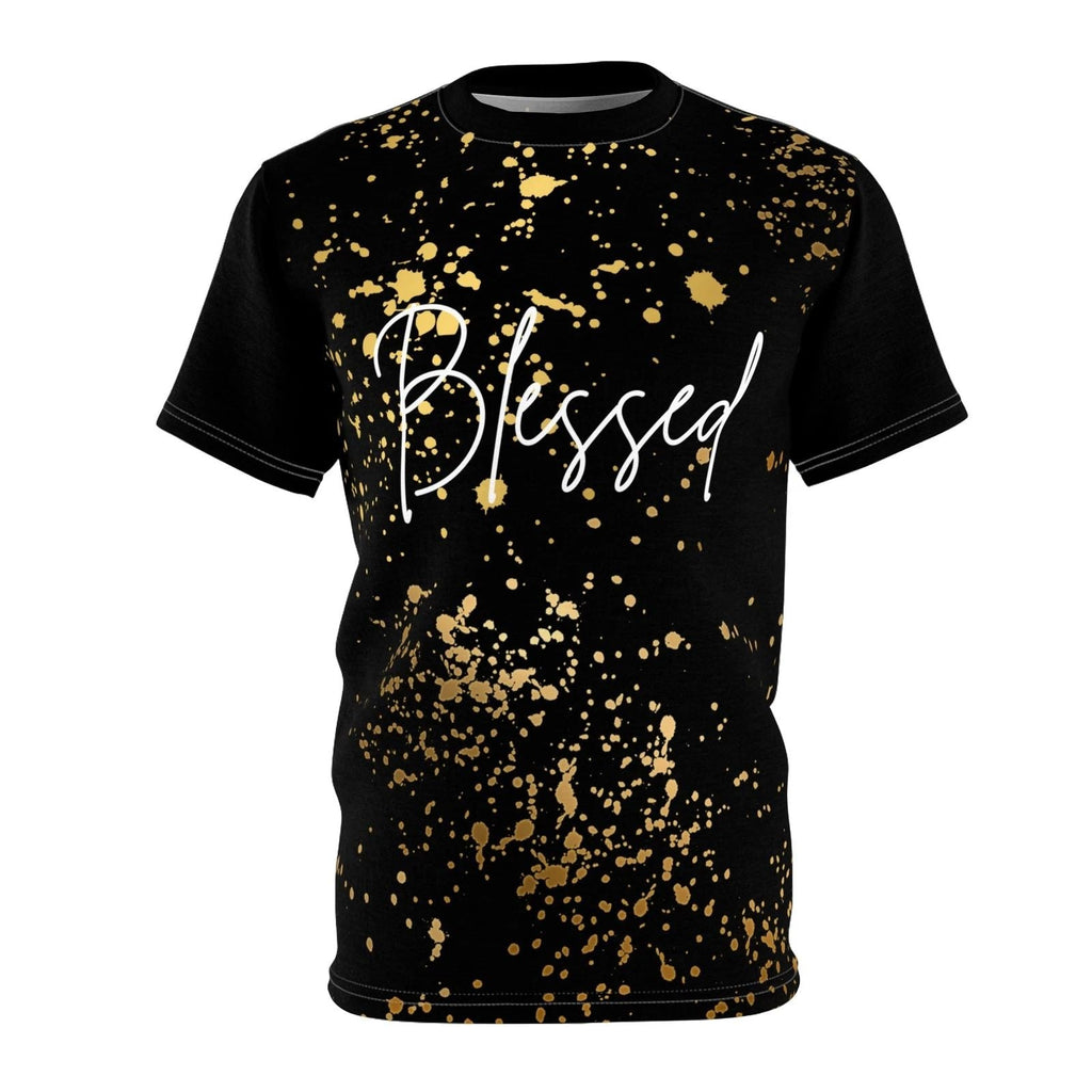Blessed Unisex Cut & Sew Tee - Stylish Black Gold Splatter Design Unisex