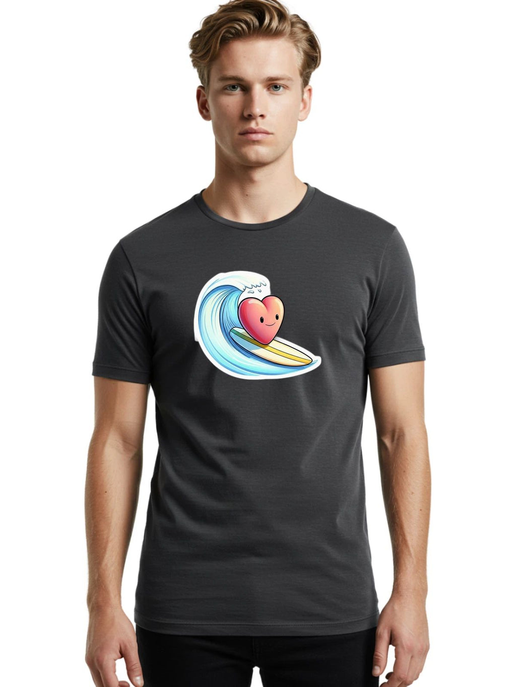 Heart-Surfing-3 Mens Graphic Tee, 100% Cotton, Casual Summer Wear Unisex
