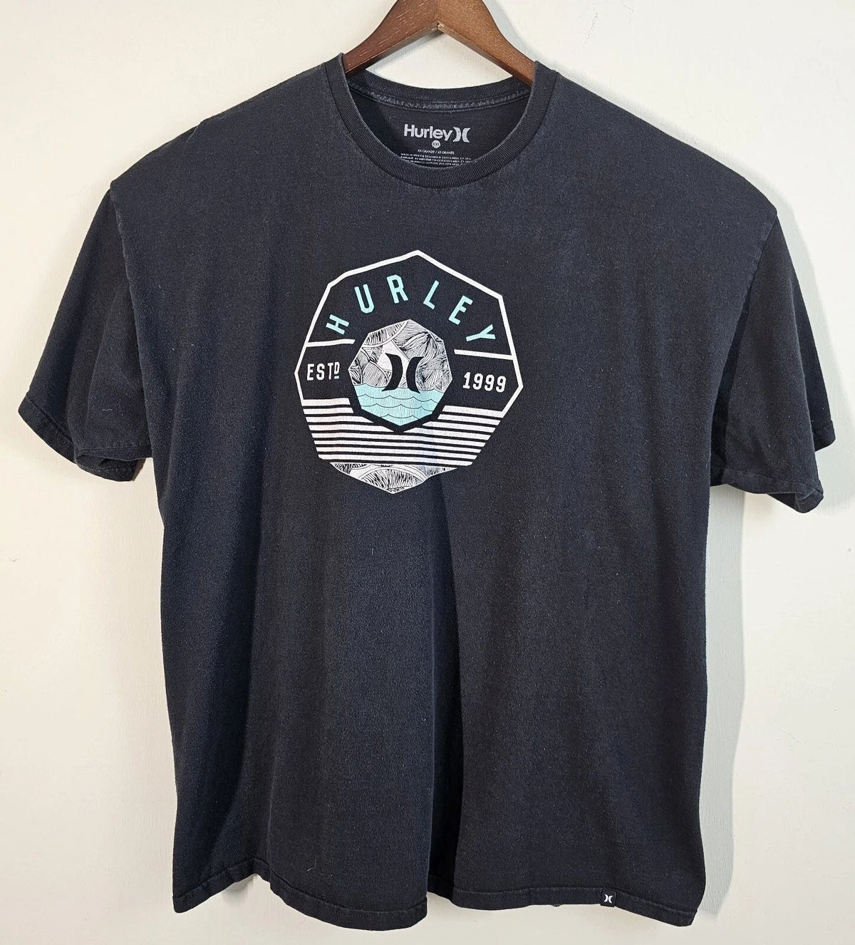 Hurley Surf Hawaiian T Shirt Mens XXL 2XL Black Crew Tee Graphic Short Sleeve Unisex
