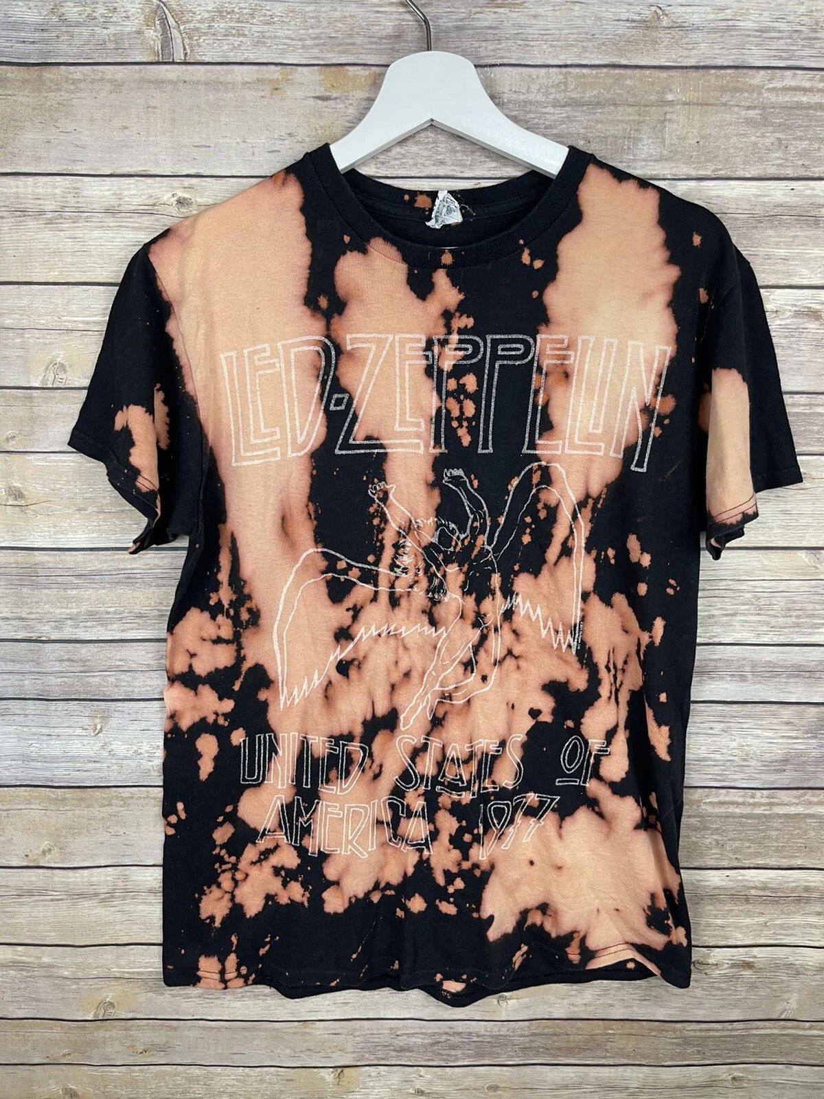 Led Zeppelin Medium Custom Dye Tee Shirt Boho Short Sleeve Graphic Top Black Unisex