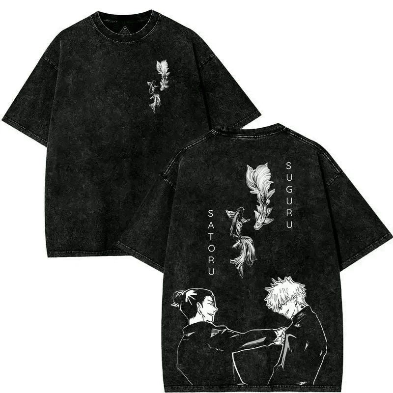 Anime Besties Graphic 2-Sided Washed Cotton Manga Fan Tee Unisex