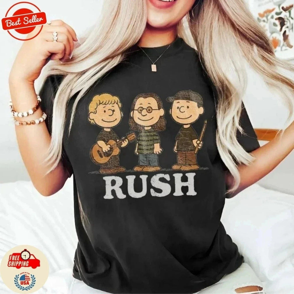 Rush x Peanuts Retro Geddy Lee Alex Lifeson Neil Peart Rock Band Vintage Unisex