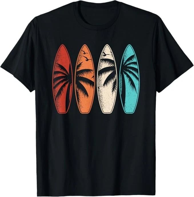 Tropical Hawaii Palm Tree Surfing Beach Surfboard Retro Surf Unisex