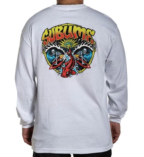 Sullen Badfish White Fish Tattoo Art Surfing Skeleton Waves Long Sleeve T Shirt Unisex