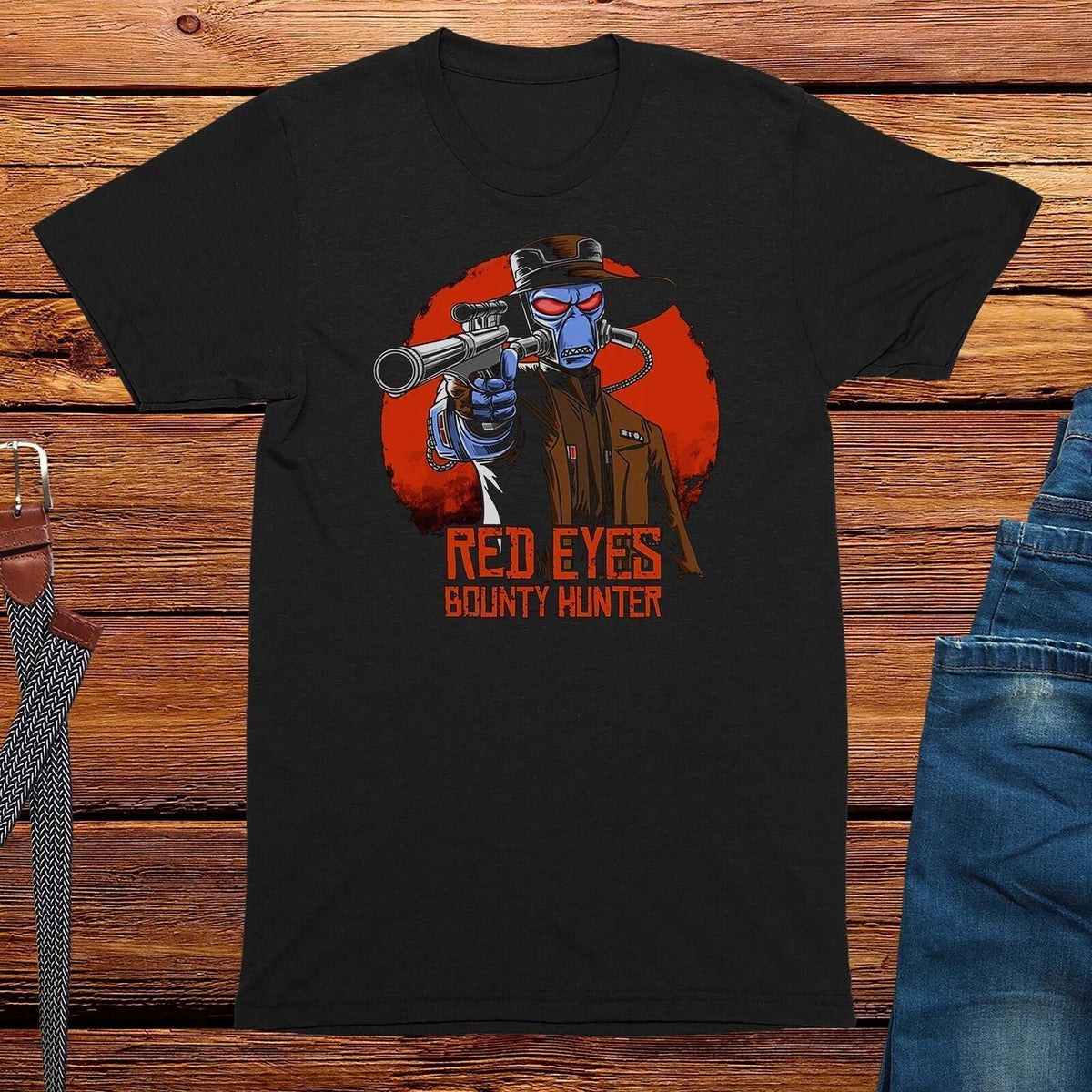Red eye bounty hunter sci fi , mens gaming geek nerd t shirt top Unisex